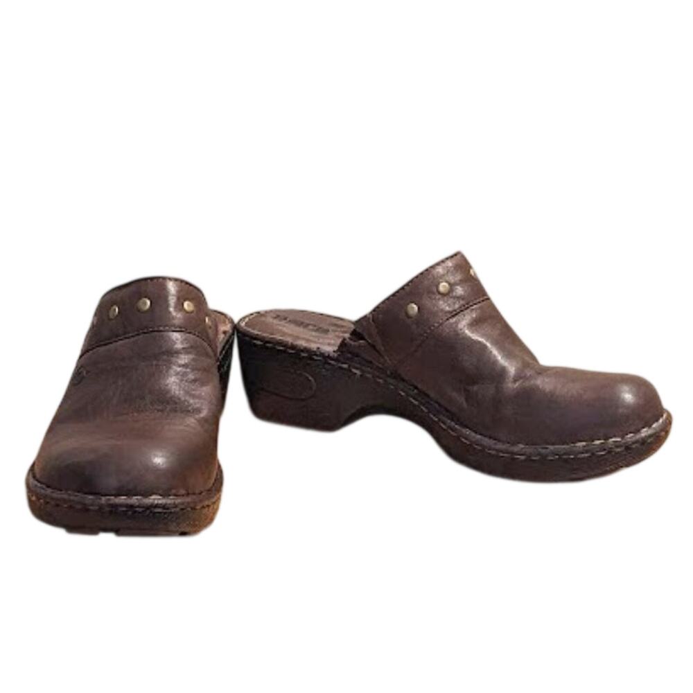 Born Ravenna Brown Studded Leather Slide On Clogs Women's Size 8